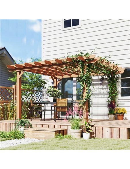Outsunny Graden Pergola Kit, Wooden Pergola Gazebo Grape Trellis with Stable Structure, 3.6 x 3.6m, Dark Brown - pic 185287 | FastDaddyshop