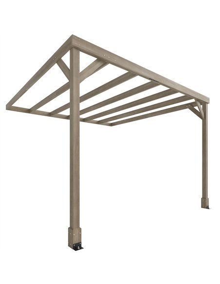 Outsunny Lean-To Wooden Pergola Kit, Decorative Garden Gazebo with Stable Structure and Concrete Anchors, 3 x 3 m, Light Brown - pic 185288 | FastDaddyshop