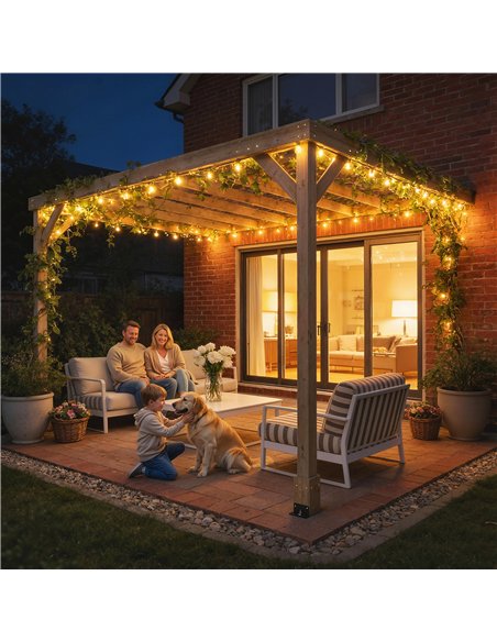 Outsunny Lean-To Wooden Pergola Kit, Decorative Garden Gazebo with Stable Structure and Concrete Anchors, 3 x 3 m, Light Brown - pic 185289 | FastDaddyshop