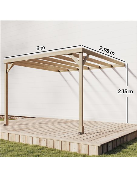 Outsunny Lean-To Wooden Pergola Kit, Decorative Garden Gazebo with Stable Structure and Concrete Anchors, 3 x 3 m, Light Brown - pic 185290 | FastDaddyshop