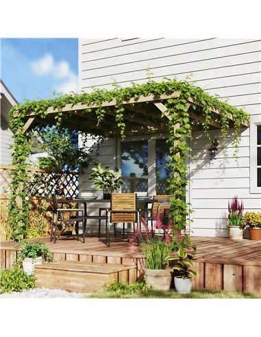 Outsunny Lean-To Wooden Pergola Kit, Decorative Garden Gazebo with Stable Structure and Concrete Anchors, 3 x 3 m, Light Brown