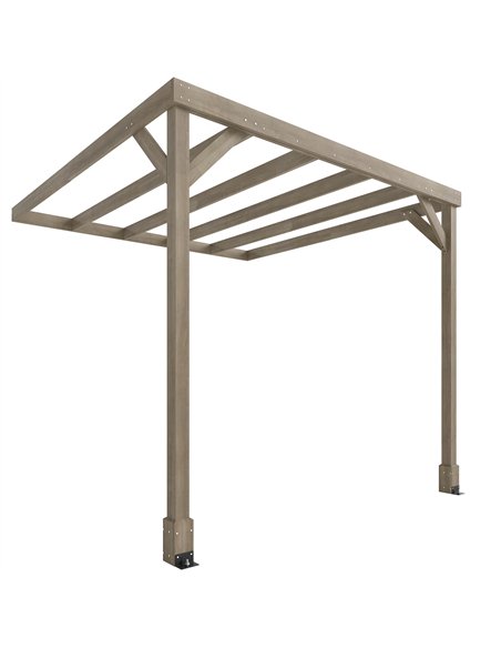 Outsunny Lean-To Wooden Pergola Kit, Decorative Garden Gazebo with Stable Structure and Concrete Anchors, 2.4 x 2.4m, Light Brow - pic 185297 | FastDaddyshop