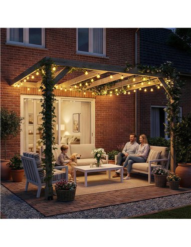 Outsunny Lean-To Wooden Pergola Kit, Decorative Garden Gazebo with Stable Structure and Concrete Anchors, 2.4 x 2.4m, Light Brow