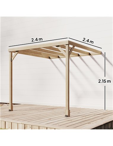 Outsunny Lean-To Wooden Pergola Kit, Decorative Garden Gazebo with Stable Structure and Concrete Anchors, 2.4 x 2.4m, Light Brow