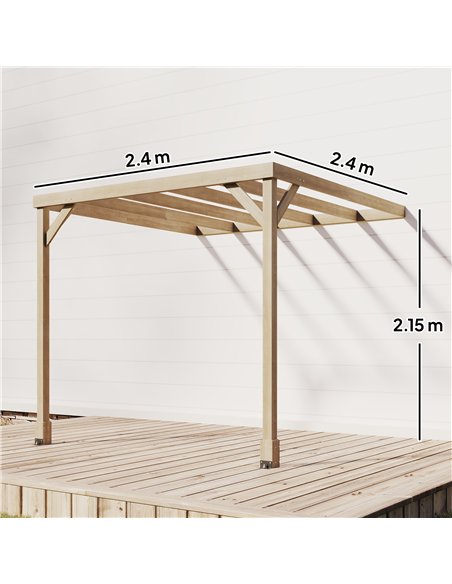 Outsunny Lean-To Wooden Pergola Kit, Decorative Garden Gazebo with Stable Structure and Concrete Anchors, 2.4 x 2.4m, Light Brow - pic 185299 | FastDaddyshop