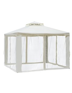 Outsunny 3x3M Metal Gazebo, Garden Outdoor 2-tier Roof Marquee with Netting, Cream White