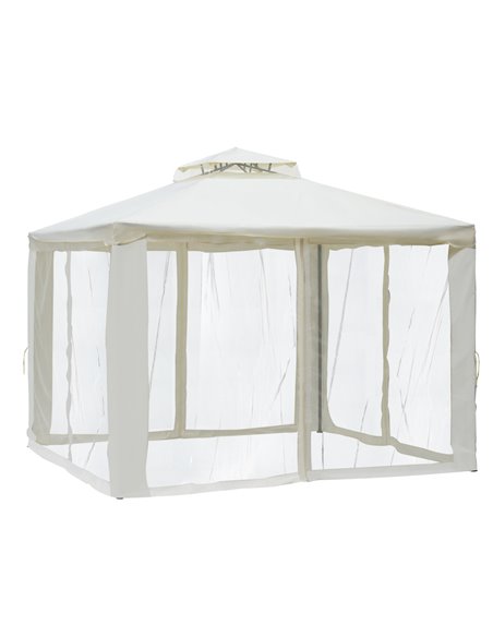 Outsunny 3x3M Metal Gazebo, Garden Outdoor 2-tier Roof Marquee with Netting, Cream White - pic 18530 | FastDaddyshop