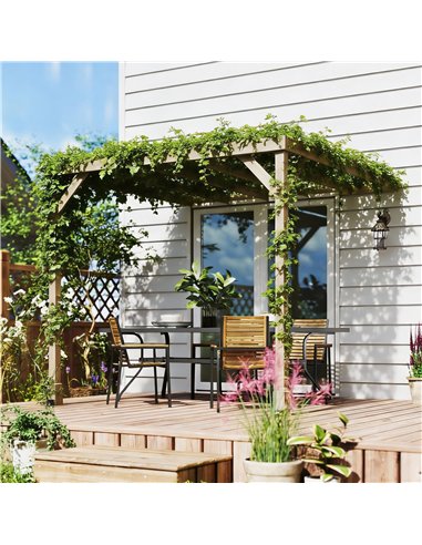 Outsunny Lean-To Wooden Pergola Kit, Decorative Garden Gazebo with Stable Structure and Concrete Anchors, 2.4 x 2.4m, Light Brow