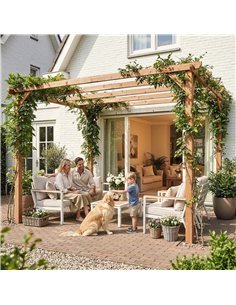 Outsunny 3 x 3 m Wooden Pergola Kit, Garden Pergola Gazebo Grape Trellis with Triangle Supports, 5 Beams, Maple Wood-effect 2