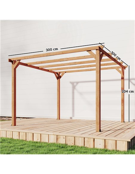 Outsunny 3 x 3 m Wooden Pergola Kit, Garden Pergola Gazebo Grape Trellis with Triangle Supports, 5 Beams, Maple Wood-effect - pic 185308 | FastDaddyshop
