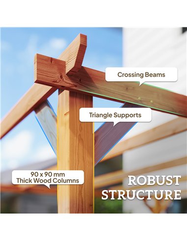 Outsunny 3 x 3 m Wooden Pergola Kit, Garden Pergola Gazebo Grape Trellis with Triangle Supports, 5 Beams, Maple Wood-effect
