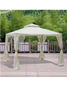 Outsunny 3x3M Metal Gazebo, Garden Outdoor 2-tier Roof Marquee with Netting, Cream White 2