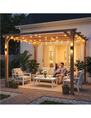Outsunny 3 x 3 m Wooden Pergola Kit, Garden Pergola Gazebo Grape Trellis with Triangle Supports, 5 Beams, Maple Wood-effect