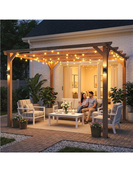 Outsunny 3 x 3 m Wooden Pergola Kit, Garden Pergola Gazebo Grape Trellis with Triangle Supports, 5 Beams, Maple Wood-effect - pic 185312 | FastDaddyshop