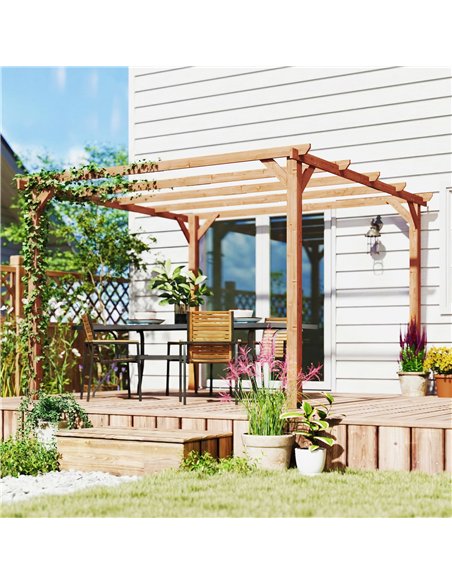 Outsunny 3 x 3 m Wooden Pergola Kit, Garden Pergola Gazebo Grape Trellis with Triangle Supports, 5 Beams, Maple Wood-effect - pic 185313 | FastDaddyshop