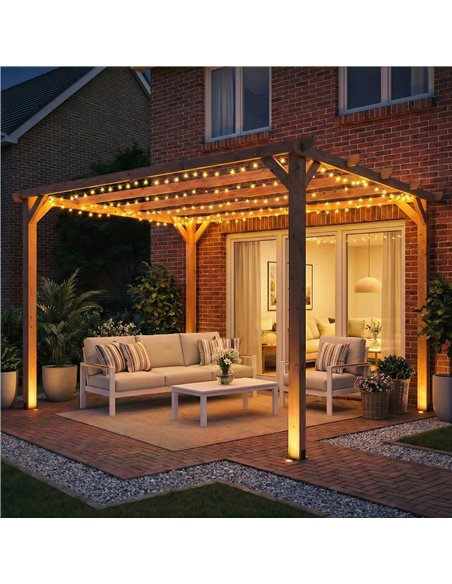 Outsunny 3 x 3 m Wooden Pergola Kit, Garden Pergola Gazebo Grape Trellis with Triangle Supports, 5 Beams, Maple Wood-effect - pic 185314 | FastDaddyshop