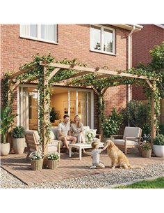 Outsunny 4 x 3 m Wooden Pergola Kit, Garden Pergola Gazebo Grape Trellis with Triangle Supports, 6 Beams, Maple Wood-effect 2