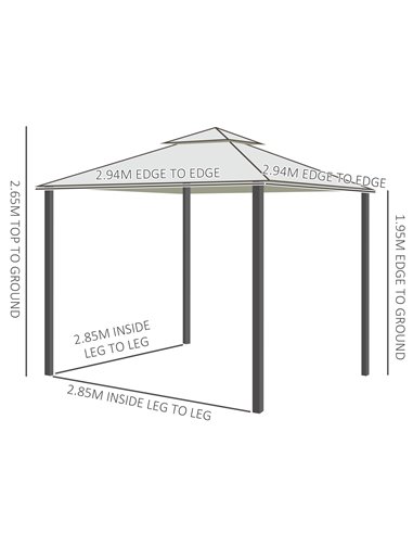 Outsunny 3x3M Metal Gazebo, Garden Outdoor 2-tier Roof Marquee with Netting, Cream White