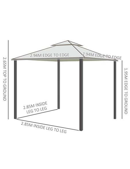 Outsunny 3x3M Metal Gazebo, Garden Outdoor 2-tier Roof Marquee with Netting, Cream White - pic 18532 | FastDaddyshop