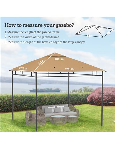 Outsunny 3 x 3 m Gazebo Canopy Replacement Cover, Garden Gazebo Roof Replacement with Drain Holes, TOP COVER ONLY, Beige