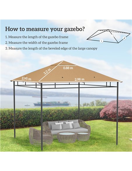 Outsunny 3 x 3 m Gazebo Canopy Replacement Cover, Garden Gazebo Roof Replacement with Drain Holes, TOP COVER ONLY, Beige - pic 185326 | FastDaddyshop