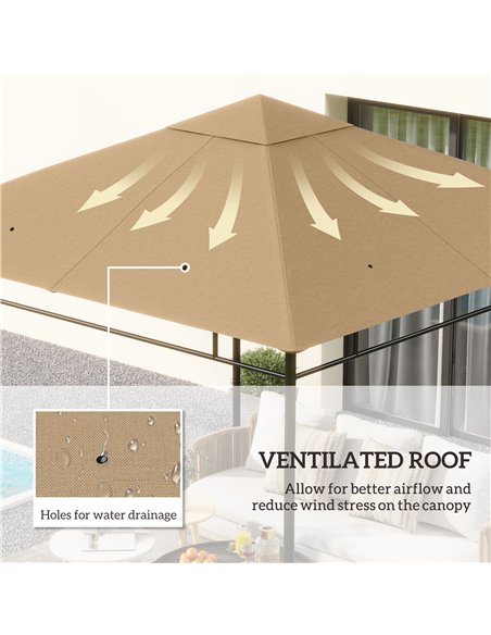 Outsunny 3 x 3 m Gazebo Canopy Replacement Cover, Garden Gazebo Roof Replacement with Drain Holes, TOP COVER ONLY, Beige - pic 185327 | FastDaddyshop