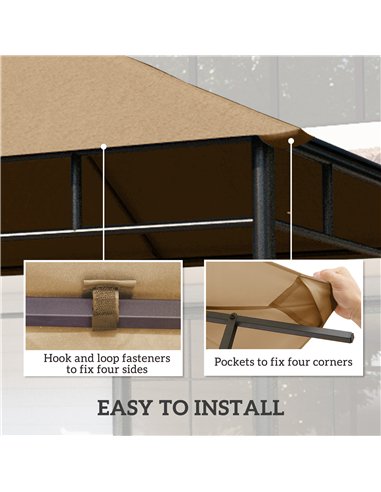 Outsunny 3 x 3 m Gazebo Canopy Replacement Cover, Garden Gazebo Roof Replacement with Drain Holes, TOP COVER ONLY, Beige