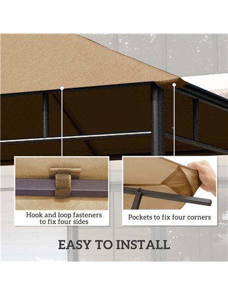 Outsunny 3 x 3 m Gazebo Canopy Replacement Cover, Garden Gazebo Roof Replacement with Drain Holes, TOP COVER ONLY, Beige - pic 185328 | FastDaddyshop
