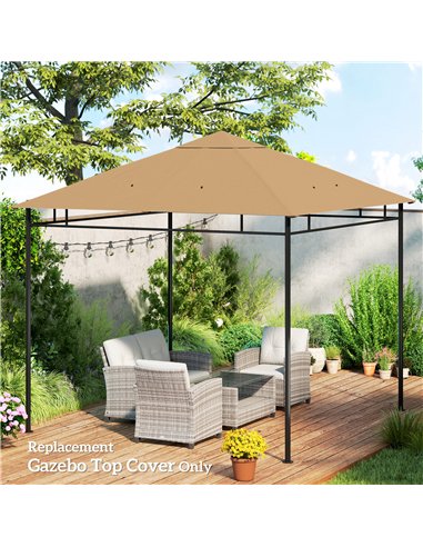 Outsunny 3 x 3 m Gazebo Canopy Replacement Cover, Garden Gazebo Roof Replacement with Drain Holes, TOP COVER ONLY, Beige