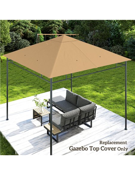 Outsunny 3 x 3 m Gazebo Canopy Replacement Cover, Garden Gazebo Roof Replacement with Drain Holes, TOP COVER ONLY, Beige - pic 185332 | FastDaddyshop