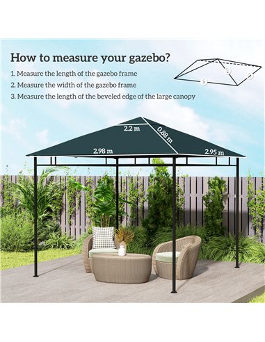 Outsunny 3 x 3 m Gazebo Canopy Replacement Cover, Garden Gazebo Roof Replacement with Drain Holes, TOP COVER ONLY, Grey