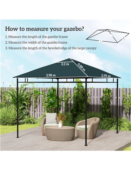 Outsunny 3 x 3 m Gazebo Canopy Replacement Cover, Garden Gazebo Roof Replacement with Drain Holes, TOP COVER ONLY, Grey - pic 185335 | FastDaddyshop