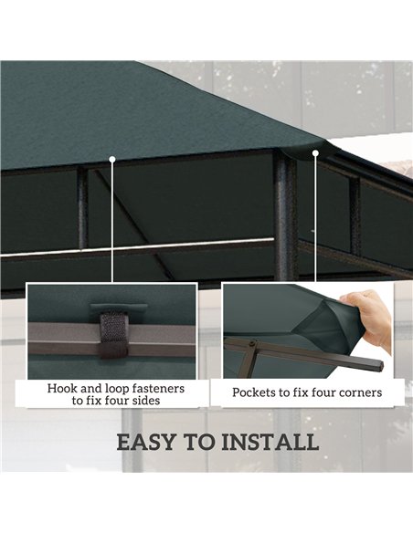 Outsunny 3 x 3 m Gazebo Canopy Replacement Cover, Garden Gazebo Roof Replacement with Drain Holes, TOP COVER ONLY, Grey - pic 185337 | FastDaddyshop