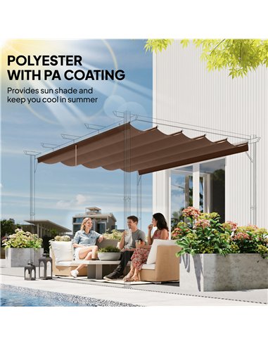 Outsunny Retractable Pergola Cover, 2.55 x 2.5 m Replacement Canopy Fabric for 3 x 3 m Frame, Roof Top Only, Brown