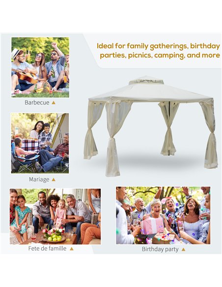 Outsunny 3x3M Metal Gazebo, Garden Outdoor 2-tier Roof Marquee with Netting, Cream White - pic 18536 | FastDaddyshop