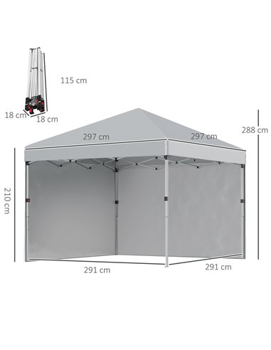 Outsunny 3 x 3 m Pop Up Gazebo, UPF 30+ Party Tent with 2 Sidewalls, Weight Bags and Wheeled Bag, Light Grey