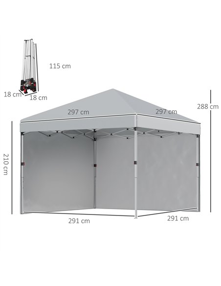 Outsunny 3 x 3 m Pop Up Gazebo, UPF 30+ Party Tent with 2 Sidewalls, Weight Bags and Wheeled Bag, Light Grey - pic 185371 | FastDaddyshop