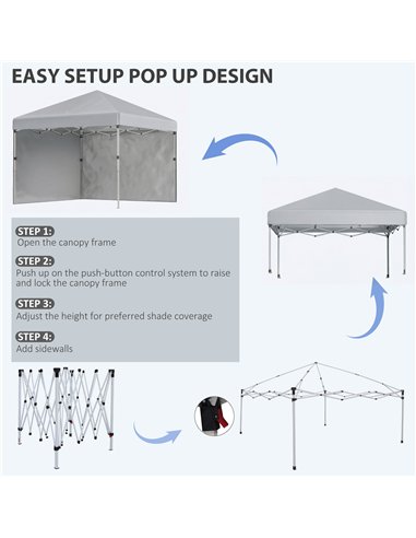Outsunny 3 x 3 m Pop Up Gazebo, UPF 30+ Party Tent with 2 Sidewalls, Weight Bags and Wheeled Bag, Light Grey
