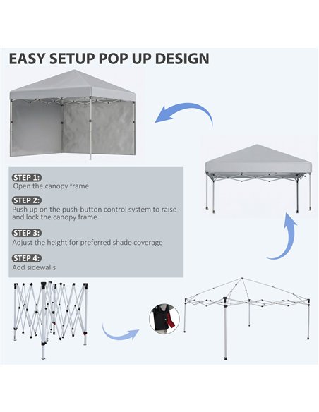 Outsunny 3 x 3 m Pop Up Gazebo, UPF 30+ Party Tent with 2 Sidewalls, Weight Bags and Wheeled Bag, Light Grey - pic 185373 | FastDaddyshop
