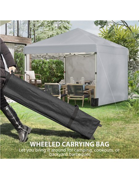 Outsunny 3 x 3 m Pop Up Gazebo, UPF 30+ Party Tent with 2 Sidewalls, Weight Bags and Wheeled Bag, Light Grey - pic 185376 | FastDaddyshop