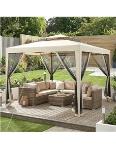 Outsunny 3 x 3 m Gazebo, Netting Party Tent, Patio Canopy Outdoor Event Shelter with Double Tier Roof, Beige 2
