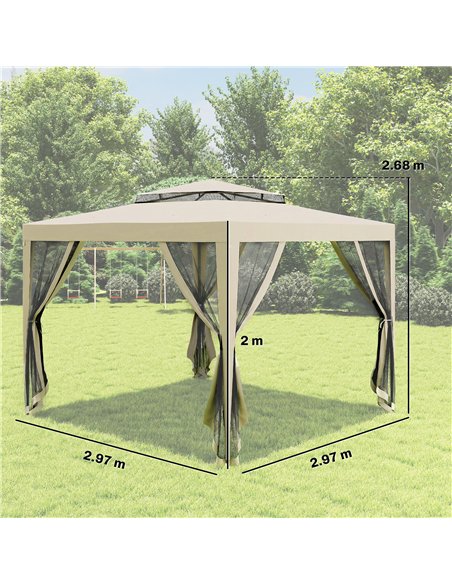 Outsunny 3 x 3 m Gazebo, Netting Party Tent, Patio Canopy Outdoor Event Shelter with Double Tier Roof, Beige - pic 185380 | FastDaddyshop