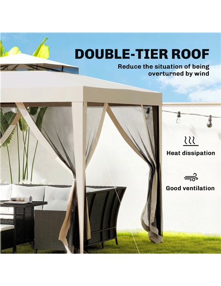 Outsunny 3 x 3 m Gazebo, Netting Party Tent, Patio Canopy Outdoor Event Shelter with Double Tier Roof, Beige - pic 185381 | FastDaddyshop