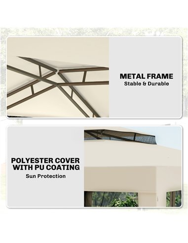 Outsunny 3 x 3 m Gazebo, Netting Party Tent, Patio Canopy Outdoor Event Shelter with Double Tier Roof, Beige