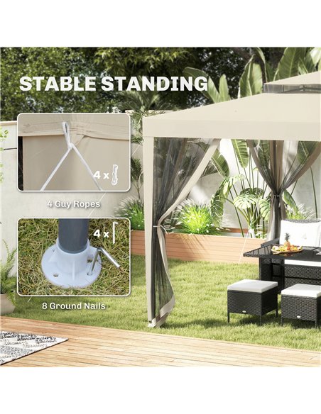 Outsunny 3 x 3 m Gazebo, Netting Party Tent, Patio Canopy Outdoor Event Shelter with Double Tier Roof, Beige - pic 185385 | FastDaddyshop