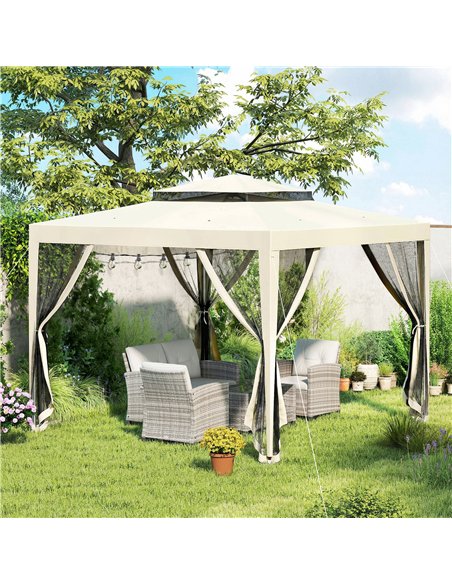 Outsunny 3 x 3 m Gazebo, Netting Party Tent, Patio Canopy Outdoor Event Shelter with Double Tier Roof, Beige - pic 185386 | FastDaddyshop