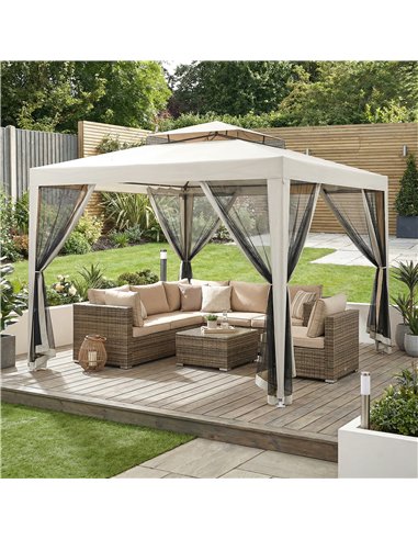 Outsunny 3 x 3 m Gazebo, Netting Party Tent, Patio Canopy Outdoor Event Shelter with Double Tier Roof, Cream White