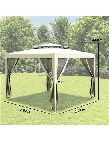 Outsunny 3 x 3 m Gazebo, Netting Party Tent, Patio Canopy Outdoor Event Shelter with Double Tier Roof, Cream White