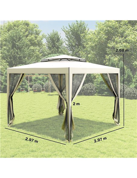Outsunny 3 x 3 m Gazebo, Netting Party Tent, Patio Canopy Outdoor Event Shelter with Double Tier Roof, Cream White - pic 185389 | FastDaddyshop