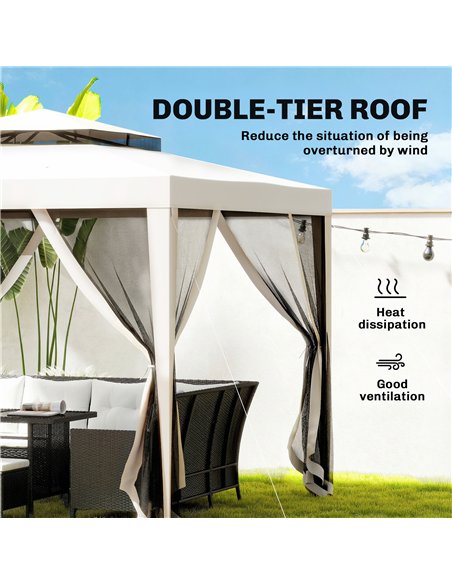 Outsunny 3 x 3 m Gazebo, Netting Party Tent, Patio Canopy Outdoor Event Shelter with Double Tier Roof, Cream White - pic 185390 | FastDaddyshop